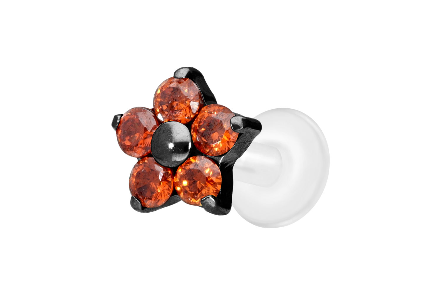 PTFE Labret Piercing mit Innengewinde + Titan-Aufsatz KRISTALLBLUME